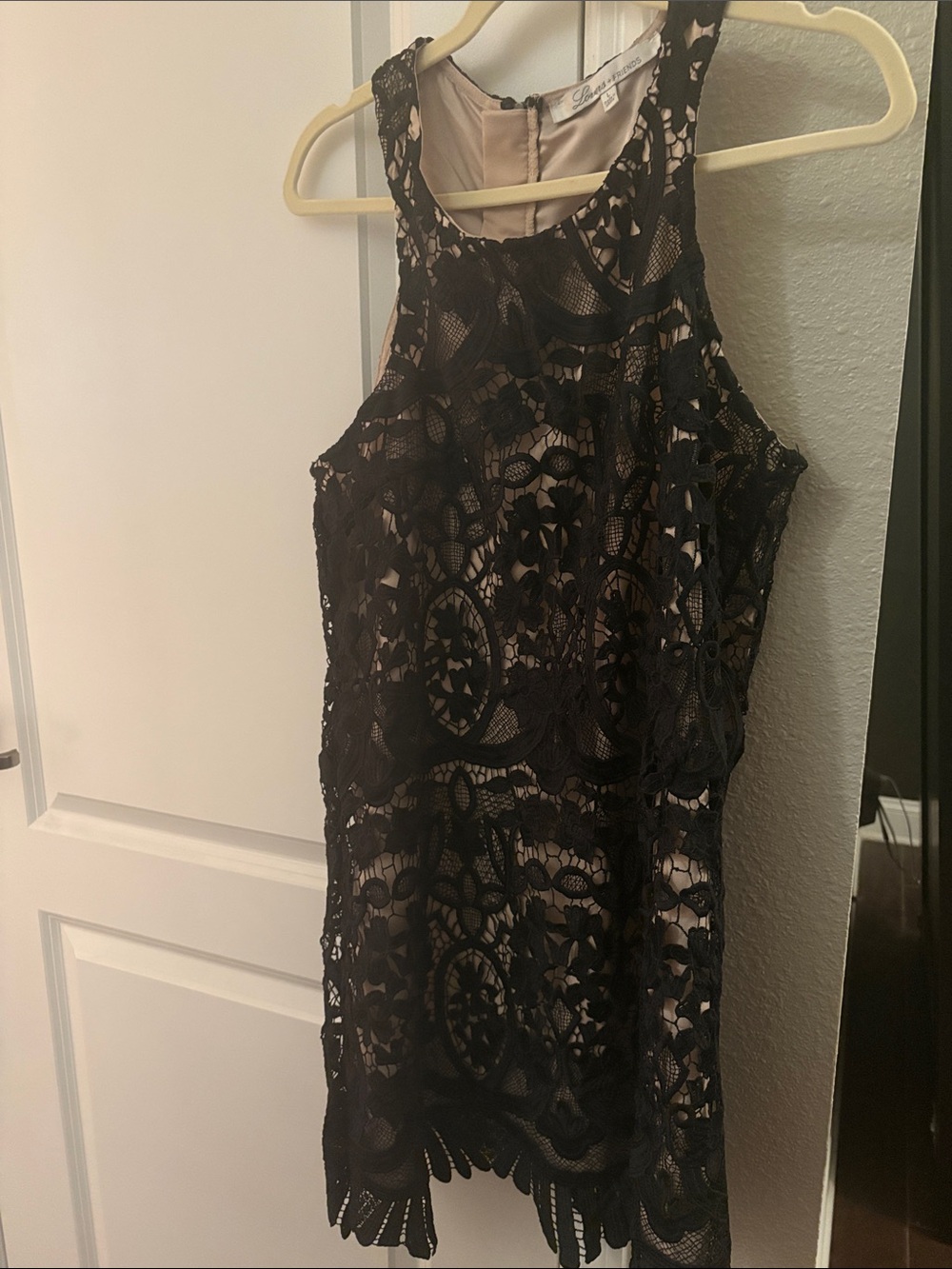 Lovers + Friends Black Lace Mini Dress with Nude Lining